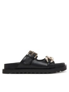 Guess Klapki FLJFT5 ELE03 Czarny. Czarne klapki Guess, z aplikacjami, ze skóry, bez obcasa. Za 479,99 zł.