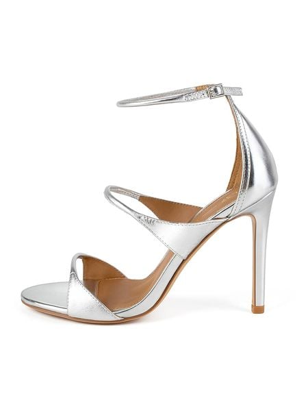 Loft37 Skórzane sandały w kolorze srebrnym rozmiar: 37. Szare sandały Loft37, bez wzorów, z otwartym noskiem, bez obcasa, na koturnie, bez zapięcia. Za 434,99 zł.