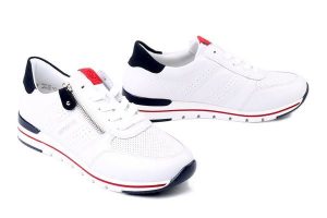 RIEKER REMONTE R6705-82 white combination, półbuty damskie. Białe półbuty Rieker Remonte, bez wzorów, ze skóry, bez obcasa, bez zapięcia. Za 429,90 zł.