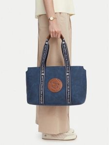 Beverly Hills Polo Club Torebka CWBEO-BHPC-L-007-10 Granatowy. Niebieskie shopper bag Beverly Hills Polo Club, bez wzorów, ze skóry, bez dodatków. Za 179,99 zł.