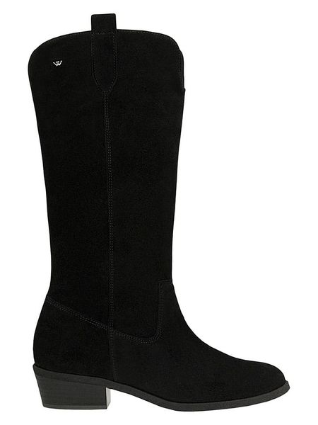 Wojas Skórzane kozaki w kolorze czarnym rozmiar: 38. Czarne kozaki Wojas, na zimę, bez wzorów, ze skóry, bez obcasa, bez zapięcia. Za 425,06 zł.