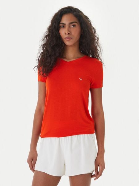 Emporio Armani T-Shirt EW000409 AF19024 U5029 Koralowy Regular Fit. Pomarańczowe t-shirty Emporio Armani, m, bez wzorów, z bawełny, bez kołnierzyka, bez ramiączek. Za 259,99 zł.