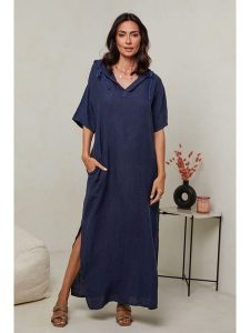 Le Monde du Lin Lniana sukienka w kolorze granatowym rozmiar: 40/42. Niebieskie sukienki Le Monde du Lin, bez wzorów, ze lnu, klasyczne, bez kołnierzyka, bez ramiączek, maxi. Za 152,99 zł.