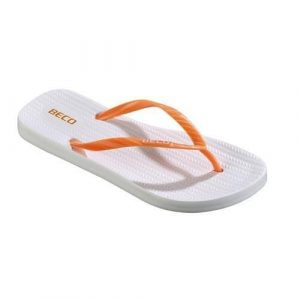 Beco Sunshine japonki damskie, biało-pomarańczowe. Białe klapki 47 Brand, bez wzorów, bez obcasa. Za 198,99 zł.