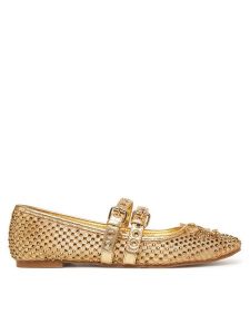 Guess Baleriny FLJKNN FAB02 Złoty. Żółte balerinki Guess, z aplikacjami, z materiału, bez obcasa, bez zapięcia. Za 339,99 zł.