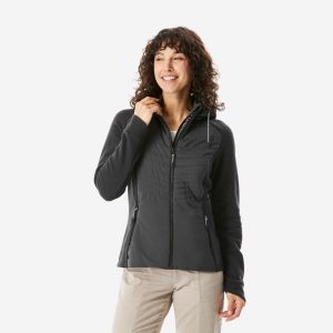 Bluza turystyczna damska Quechua NH500 Hybrid. Czarne bluzy QUECHUA, m, bez wzorów, z tkaniny, bez kaptura. Za 169,99 zł.