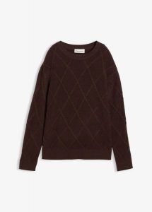Sweter oversize z warkoczami. Brązowe swetry oversize bonprix, bez wzorów, bez ramiączek. Za 134,99 zł.