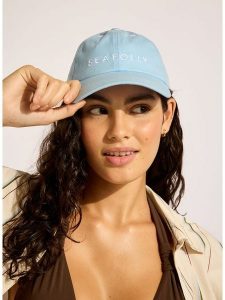 Seafolly Czapka w kolorze błękitnym rozmiar: onesize. Niebieskie czapki Seafolly, bez wzorów, z bawełny. Za 116,32 zł.
