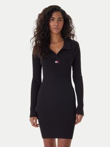 Tommy Jeans Sukienka dzianinowa Badge DW0DW22183 Czarny Slim Fit. Czarne kombinezony Tommy Jeans, xl, bez wzorów, z dzianiny, bez kołnierzyka, bez ramiączek. Za 409,99 zł.