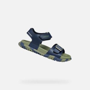 Sandały GEOX SANDAL FUSBETTO BO Zielony. Niebieskie sandały Geox, bez wzorów, z syntetyku, bez obcasa, bez zapięcia. Za 190,99 zł.