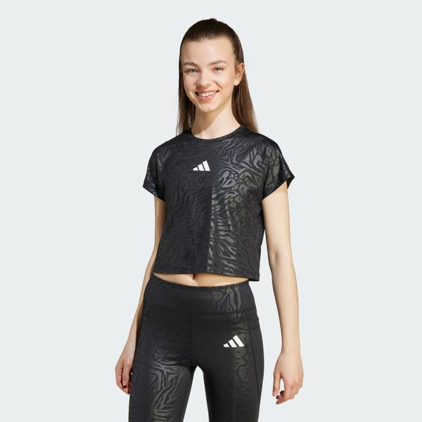 Koszulka All Sports Animal Print Crop. Białe bluzki ADIDAS, bez wzorów, sportowe, bez kołnierzyka, bez ramiączek. W wyprzedaży za 69,02 zł.