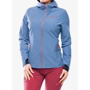 Kurtka softshell damska La Sportiva Descender Storm Jacket. Niebieskie kurtki La Sportiva, bez wzorów, z softshellu, bez kaptura. Za 597,99 zł.