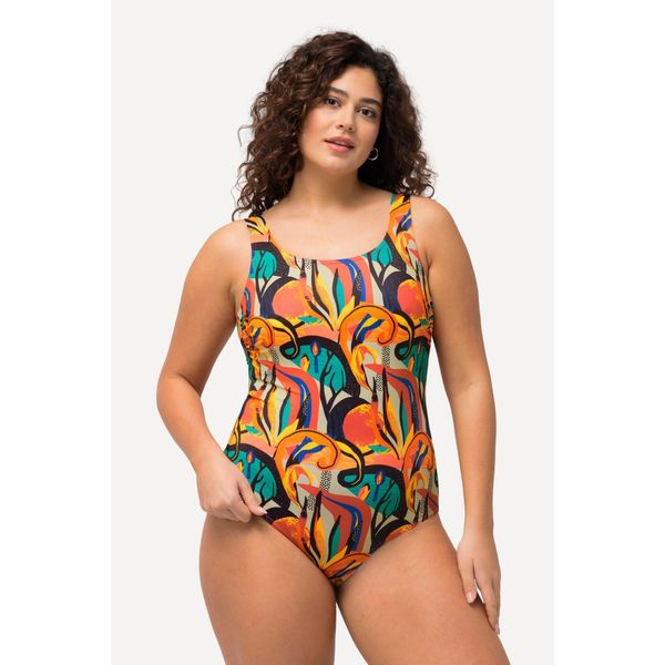 Damskie Strój kąpielowy dżungla bez miękkich miseczek okrągły dekolt. Brązowe stroje jednoczęściowe Ulla Popken, bez wzorów, z elastanu. Za 199,99 zł.