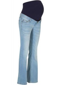 "Dżinsy ciążowe ""komfort-stretch"" ze stretchem, Bootcut". Niebieskie jeansy bonprix, bez wzorów, z jeansu. Za 169,99 zł.