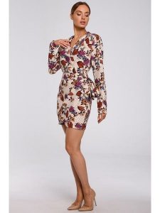 Made of emotion Sukienka w kolorze kremowo-fioletowo-czerwonym rozmiar: XXL. Brązowe sukienki Made Of Emotion, xxl, bez wzorów, bez kołnierzyka, bez ramiączek, mini. Za 74,11 zł.