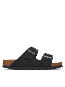 Birkenstock Klapki Arizona SFB 1019035 Czarny. Czarne klapki Birkenstock, bez wzorów, z nubiku, bez obcasa. Za 399,99 zł.