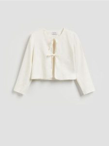 Marynarka z lnem i wiskozą - biały. Białe marynarki i żakiety Reserved, l, bez wzorów, z tkaniny. Za 159,99 zł.