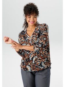 Aniston Koszulka w kolorze czarnym ze wzorem rozmiar: 50. Czarne bluzki Aniston, bez wzorów, bez kołnierzyka, bez ramiączek. Za 78,47 zł.