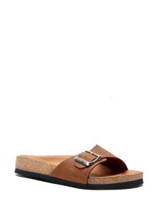 Comfortfusse Skórzane klapki w kolorze jasnobrązowym rozmiar: 39. Brązowe klapki Comfortfüße, bez wzorów, ze skóry, z otwartym noskiem, bez obcasa. Za 244,80 zł.