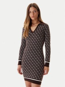 Guess Sukienka dzianinowa W5BK25 Z3JD2 Brązowy Slim Fit. Brązowe kombinezony Guess, m, z aplikacjami, z dzianiny, bez kołnierzyka, bez ramiączek. Za 269,99 zł.
