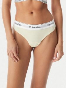 Calvin Klein Underwear Stringi LV00QF8518 Kremowy. Białe stringi Calvin Klein Underwear, bez wzorów, z bawełny. Za 99,99 zł.
