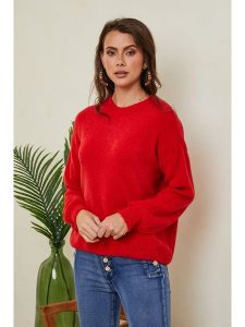 Joséfine Sweter "Letenye" w kolorze czerwonym rozmiar: XL. Czerwone swetry oversize Joséfine, xl, bez wzorów, z kaszmiru, bez ramiączek. Za 140,53 zł.