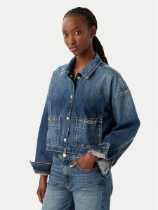 Tommy Hilfiger Kurtka jeansowa WW0WW50962 Niebieski Regular Fit. Niebieskie kurtki TOMMY HILFIGER, xxs, bez wzorów, z jeansu, bez kaptura. Za 597,99 zł.