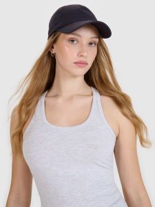 4F Top slim gładki damski - szary L. Szare topy 4f, l, bez wzorów, z bawełny, klasyczne, bez kołnierzyka, bez ramiączek. Za 39,99 zł.