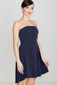 Elegancka Granatowa Gorsetowa Sukienka z Dłuższym Tyłem. Czerwone sukienki Katrus, l, bez wzorów, z materiału, eleganckie, bez kołnierzyka, bez ramiączek, gorsetowe. Za 219,00 zł.