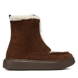Botki TWINSET. Brązowe botki Twinset, bez wzorów, bez obcasa, na płaskiej podeszwie, bez zapięcia. Za 589,99 zł.