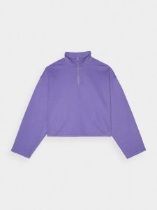4F Bluza dresowa cropped nierozpinana bez kaptura damska - fioletowa XXL. Fioletowe bluzy 4f, xs, bez wzorów, z bawełny, bez kaptura. W wyprzedaży za 69,99 zł.