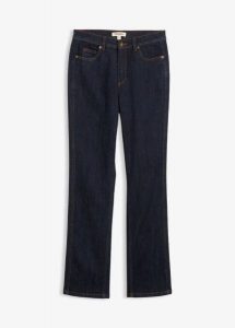 Dżinsy z prostymi nogawkami, high waist. Niebieskie jeansy bonprix, bez wzorów, z jeansu, z podwyższonym stanem. Za 124,99 zł.