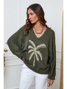 So Cachemire Sweter "Adandine" w kolorze oliwkowo-beżowym rozmiar: L. Brązowe swetry oversize So Cachemire, l, bez wzorów, z kaszmiru, bez ramiączek. Za 130,99 zł.