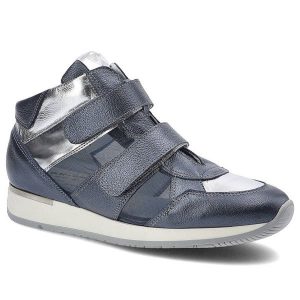 Granatowe Sneakersy Karino Damskie Buty Na Rzepy. Niebieskie czółenka Karino, z aplikacjami, ze skóry, bez obcasa, na koturnie, bez zapięcia. Za 229,00 zł.