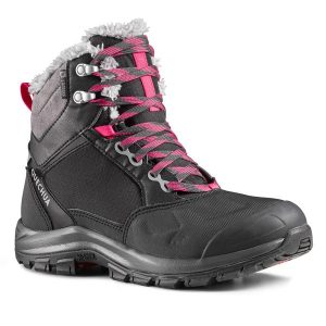 Buty turystyczne damskie Quechua SH500 mountain Mid wodoodporne. Czarne buty trekkingowe QUECHUA, bez zapięcia. W wyprzedaży za 219,99 zł.