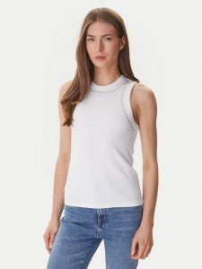 DKNY Top DJ5T1694 Biały Slim Fit. Białe topy DKNY, m, bez wzorów, z bawełny, bez kołnierzyka, bez ramiączek. Za 188,99 zł.