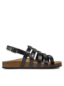 Geox Sandały D Brionia D45LSF 000BN C9999 Czarny. Czarne sandały Geox, bez wzorów, ze skóry, bez obcasa, na płaskiej podeszwie, bez zapięcia. Za 349,99 zł.