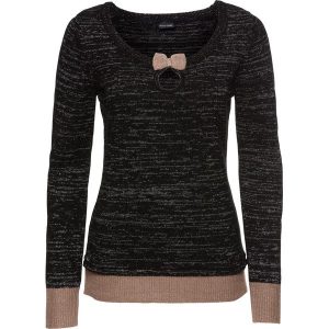 Sweter dzianinowy. Czarne swetry klasyczne bonprix, z dzianiny, bez kołnierzyka. Za 102,99 zł.