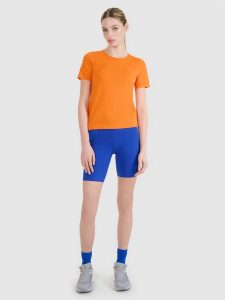 4F Legginsy kolarki do biegania szybkoschnące damskie - niebieskie XS. Niebieskie legginsy 4f, bez wzorów, z dzianiny, z podwyższonym stanem, krótkie. W wyprzedaży za 99,99 zł.
