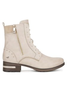 Mustang Trzewiki 1229-522 BIG Biały. Białe botki Mustang, bez wzorów, z materiału, bez obcasa, na słupku, bez zapięcia. Za 369,99 zł.