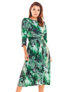 Awama Sukienka w kolorze zielonym ze wzorem rozmiar: S. Zielone sukienki Awama, s, bez wzorów, bez kołnierzyka, bez ramiączek, midi. Za 77,99 zł.