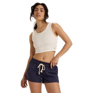 Dla Kobiety OCEANSIDE Niebieski. Niebieskie szorty Roxy, bez wzorów, ze lnu, z obniżonym stanem. Za 149,99 zł.