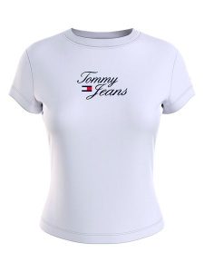 TOMMY JEANS Koszulka w kolorze białym rozmiar: M. Białe bluzki Tommy Jeans, m, bez wzorów, z jeansu, bez kołnierzyka, bez ramiączek. Za 70,24 zł.