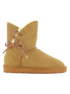 NICEBAY Skórzane botki zimowe "Manitoba" w kolorze jasnobrązowym rozmiar: 39. Brązowe botki NICEBAY, na zimę, bez wzorów, z materiału, bez obcasa, bez zapięcia. Za 193,24 zł.