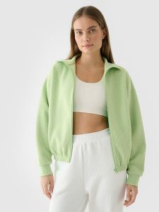 4F Bluza crop top rozpinana bez kaptura damska - zielona L. Zielone bluzy 4f, l, bez wzorów, z bawełny, bez kaptura. W wyprzedaży za 79,99 zł.