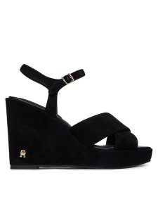 Tommy Hilfiger Sandały Suede Wrapped High Wedge FW0FW09218 Czarny. Czarne sandały TOMMY HILFIGER, bez wzorów, ze skóry, bez obcasa, na koturnie, bez zapięcia. Za 569,99 zł.
