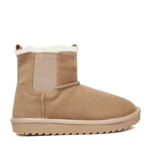 Śniegowce DeeZee. Brązowe buty zimowe DeeZee, bez obcasa, bez zapięcia. Za 229,99 zł.
