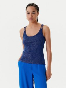 Morgan Top 251-DIDONI Granatowy Slim Fit. Niebieskie topy Morgan, m, bez wzorów, z wiskozy, bez kołnierzyka, bez ramiączek. Za 119,99 zł.