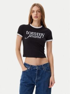 Tommy Jeans T-Shirt Script Ringer DW0DW20631 Czarny Slim Fit. Czarne t-shirty Tommy Jeans, s, bez wzorów, z bawełny, bez kołnierzyka, bez ramiączek. Za 129,99 zł.