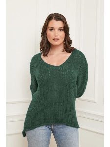 Curvy Lady Sweter w kolorze ciemnozielonym rozmiar: 48/50. Zielone swetry oversize Curvy Lady, bez wzorów, ze splotem, bez ramiączek. Za 96,60 zł.